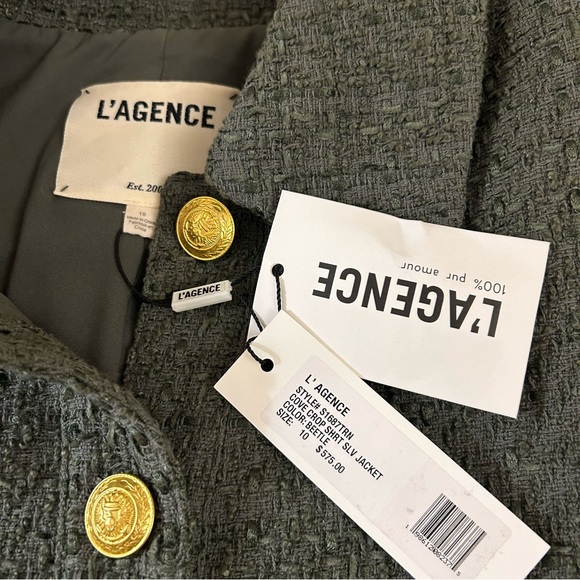 L'Agence Women's Green Cove Short Sleeve Tweed Crop Jacket in Beetle - Picture 14 of 14